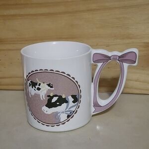 Cute Cow Mug with Bow HandleCute Cow Farmhouse Coffee Mug Tea Cup Bow Handle Whi